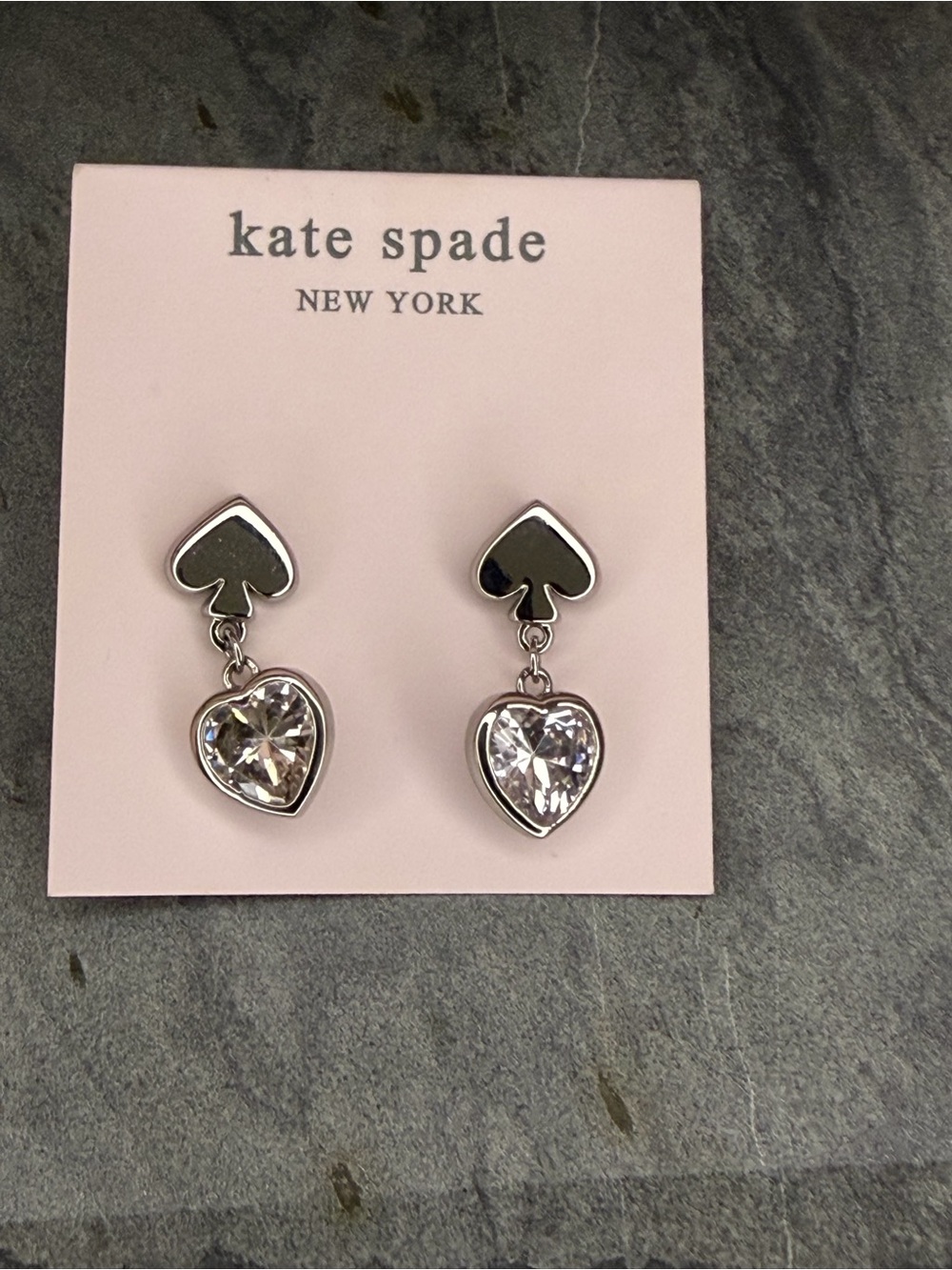 kate spade Silver Heart Drop Earrings with Clear Crystal Hearts